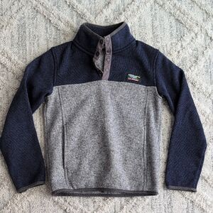 L.L. Bean Navy and Gray Kids' Snap‑Placket Fleece Pullover